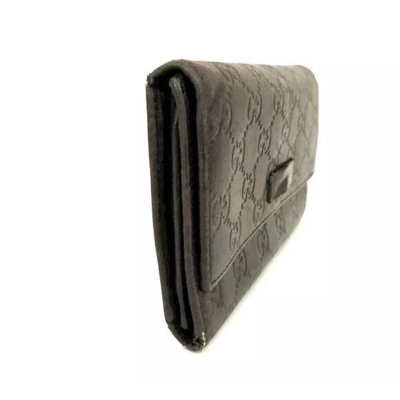 Authentic GUCCI Ssima GG Logo Brown Leather Long Trifold Wallet - Picture 3 of 7
